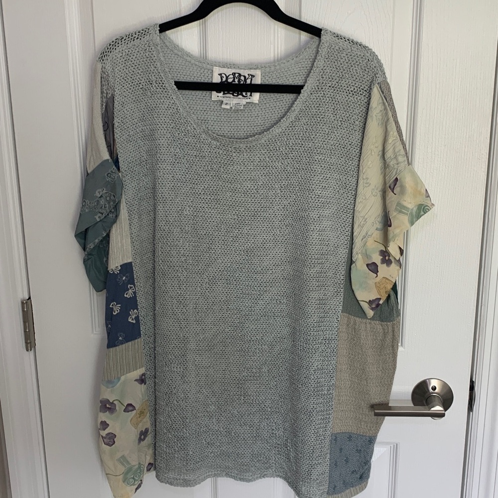 Vintage Donna Jessica art to wear silk blend patchwork tunic top size XL
